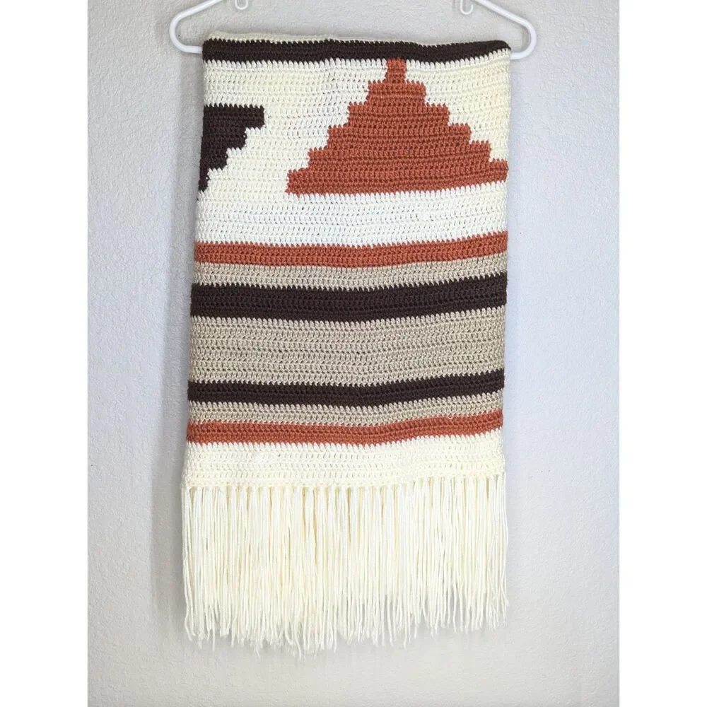 Vintage Navajo Inspired Modern Southwest Throw Blanket Handmade Earth Tones Boho